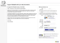 Questa immagine mostra l'applicazione dello z pattern nel layout di una landing page di Wikipedia per la ricerca fondi.