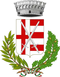 Stemma di Acquanegra Cremonese: dal capo del Littorio è stato asportato il fascio