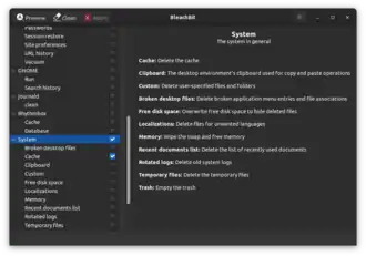 Screenshot di Bleachbit 4.4.2 su Ubuntu