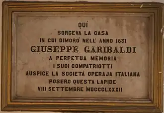 Turchia, Istanbul: lapide realizzata in memoria di Giuseppe Garibaldi su iniziativa della Società Operaia Italiana