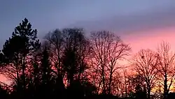 Forte controluce nel tramonto rosa sulla Bergisches Land