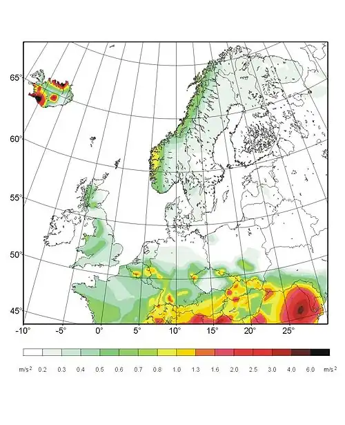 Mappa del rischio sismico in Nord Europa