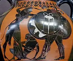 Il tripode sullo scudo di Gerione in combattimento con Eracle. Anfora attica a figure nere dal Louvre (ca. 540 a.C.)