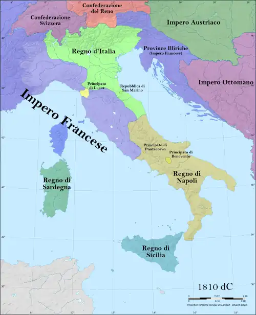 Mappa dell'Italia nel 1810