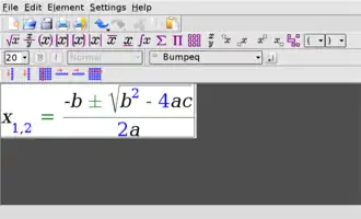 Schermata di KFormula che impagina la formula del quadrato