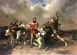 Arnold von Melchtal aggredito da alcuni uomini nel tentativo di confiscargli i buoi