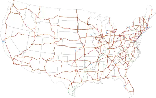 Il sistema delle autostrade degli Stati Uniti, dette "Interstate Highway".