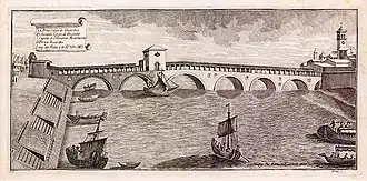 Il ponte coperto intorno alla metà del XVIII secolo.