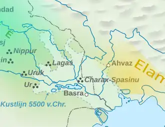 mappa della Mesopotamia indicante il Paese del Mare