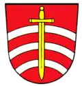 Di rosso, a tre fasce curvate, alla spada d'oro rovesciata attraversante (Maisach, Germania)