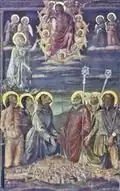 Nicolò di Liberatore detto l'Alunno, Cristo giudice tra angeli, con la Madonna e santi (Gonfalone della peste).