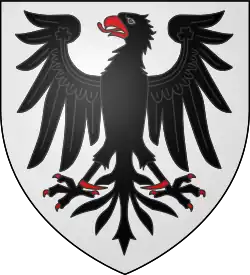 D'argento, all'aquila di nero, armata, imbeccata, lampassata e speronata di rosso (blasone di René Lepage de Sainte-Claire)