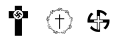 Simboli del 1932, del 1935 e del 1937 dei Deutsche Christen, il movimento filo-nazista che si formò in seno al protestantesimo tedesco.