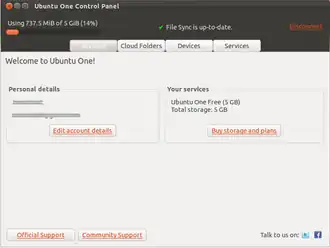 Il pannello di controllo di Ubuntu One
