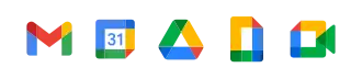 Da sinistra: Gmail, Google Calendar, Google Drive, Documenti Google e Google Meet