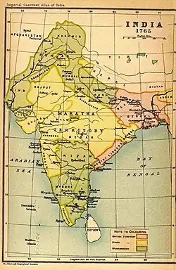 Mappa dell'India nel 1765.