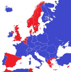 Repubbliche (in blu) in Europa nel 1950
