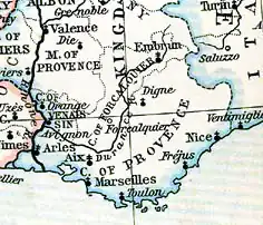 La Provenza nel Regno d'Arles (Sacro Romano Impero) nel 1184