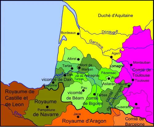 Le suddivisioni del Ducato di Guascogna nel 1150