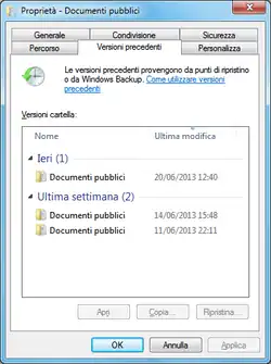 Versioni precedenti di Windows 7, una parte di Windows Explorer che permette di creare copie shadow persistenti.