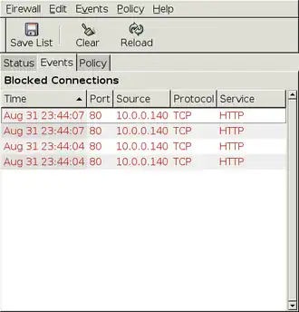 Firestarter - Elenco connessioni bloccate