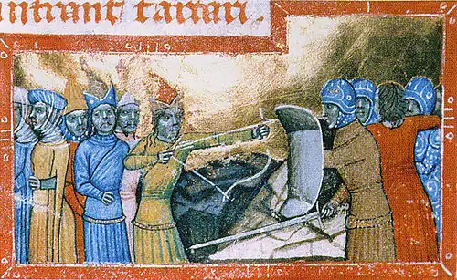 I cumani giungono in Ungheria in un'illustrazione medievale