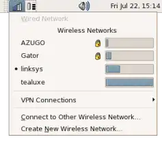 Schermata dell'applet di NetworkManager per GNOME