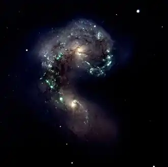 Una delle prime immagini di VIMOS che mostra le famose galassie Antenne (NGC 4038/9).