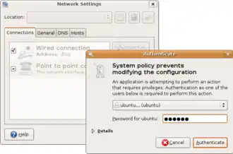 PolicyKit-Gnome, il front-end basato su GNOME, come visto in Ubuntu