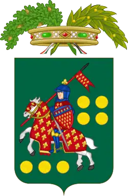 Cavallo gualdrappato di rosso seminato di gigli d'oro (Provincia di Prato)