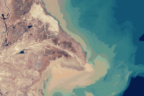 Animazione che descrive le variazioni del delta del Fiume Giallo (Cina) dal 1989 al 2009. Esempio molto evidente di diversione di un canale distributore, con inattivazione del vecchio canale principale, formazione di un nuovo ramo del delta e modificazione della morfologia costiera.
